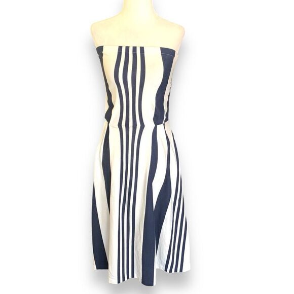 Gant Dress Blue White Vertical Printed Striped Strapless Fit And Flare Mini XS - Picture 11 of 11
